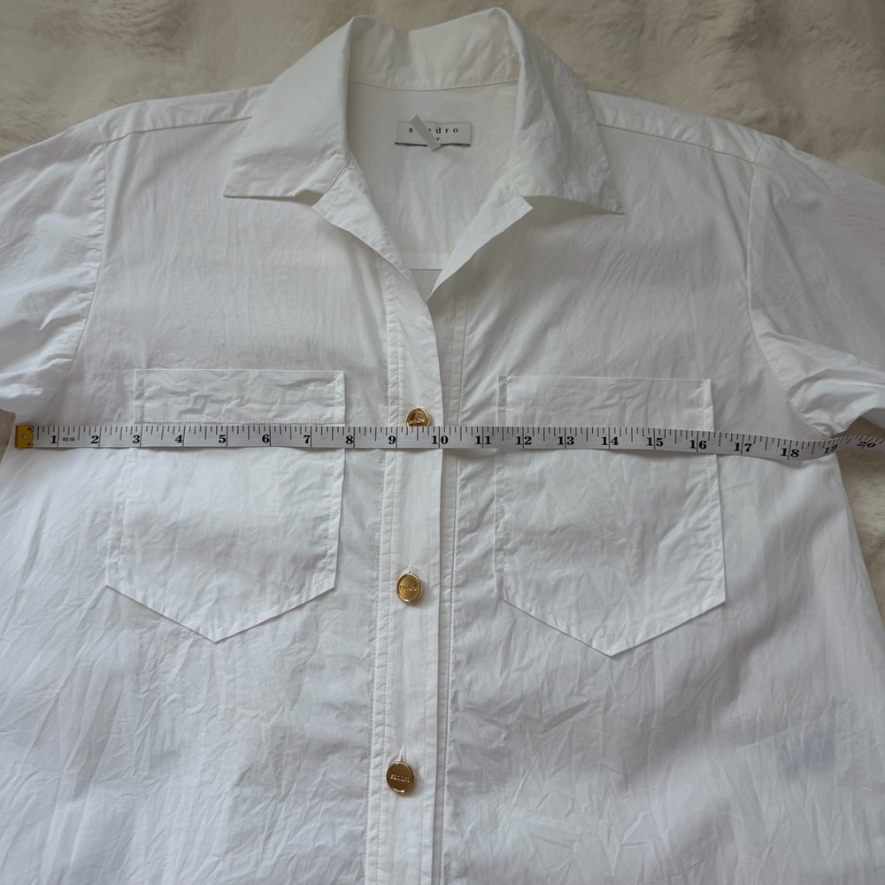 Sandro Oversized Cotton White Short Sleeve Button-Down Shirt / Tunic Size 0-S - Picture 14 of 16